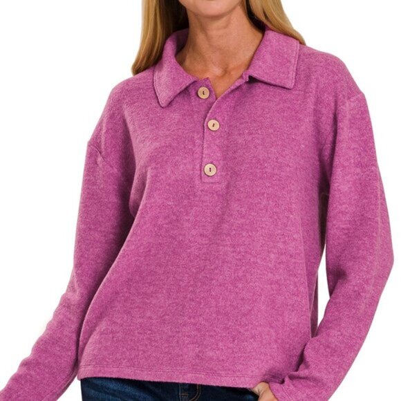 AVA - Brushed Melange Hacci Collared Sweater - Picture 1 of 2